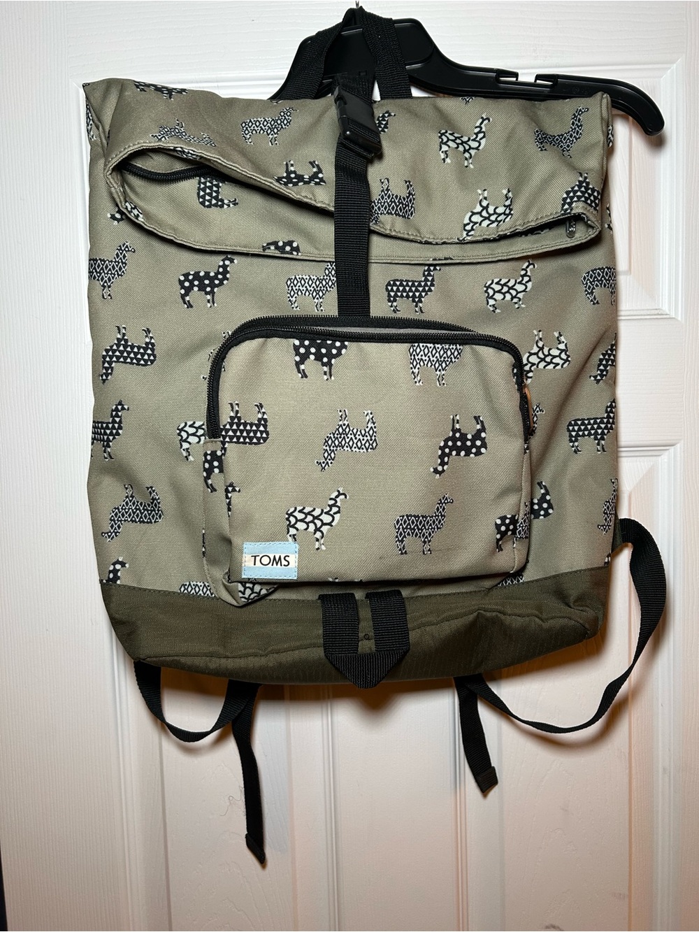 TOMS Olive Green Llama Printed Canvas Backpack